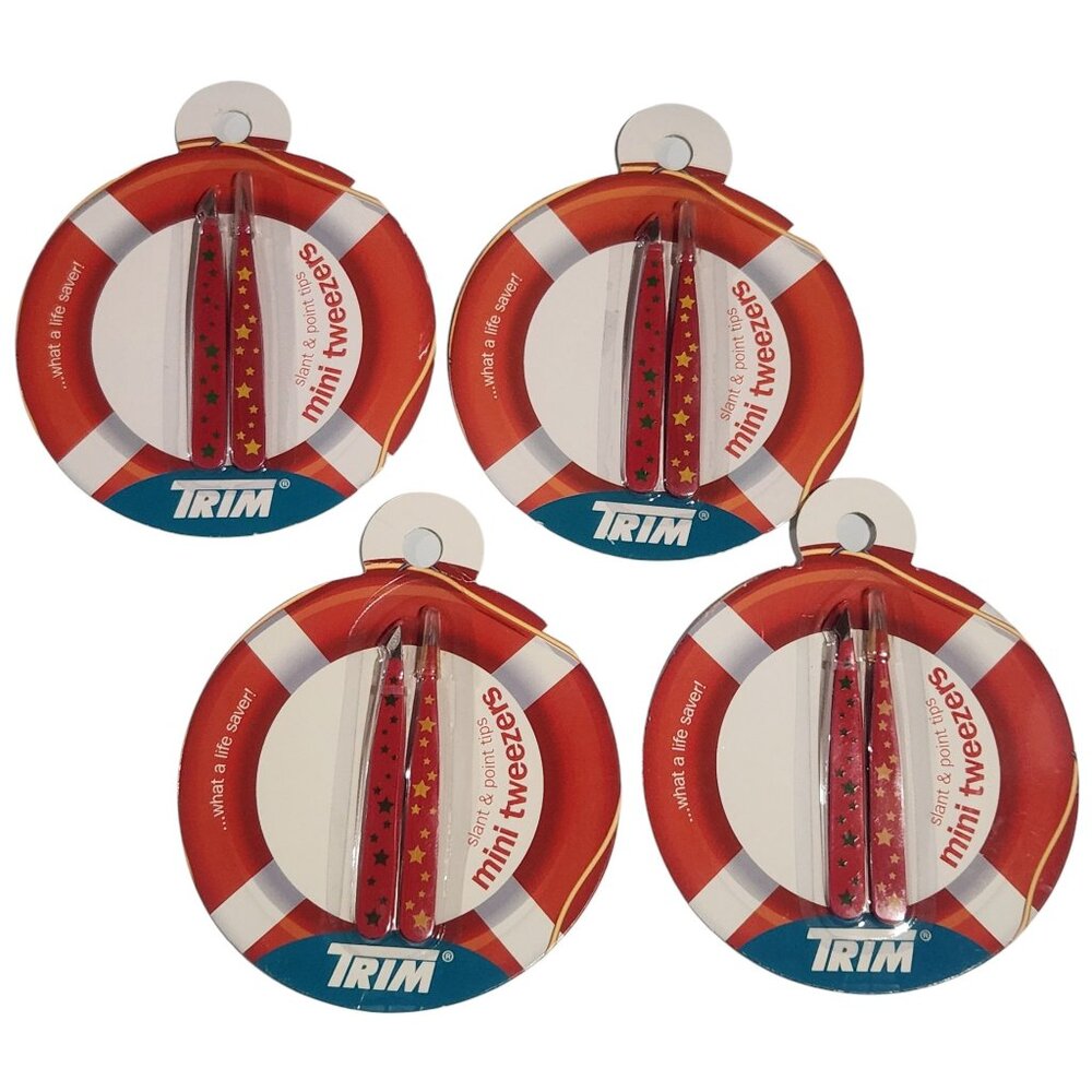 4X TRIM Mini Tweezers 2 Pair Precision-ground Slant and Point Tips - Better Grip - Picture 1 of 4
